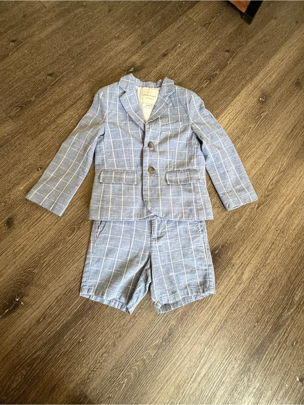 Janie and Jack Light Blue Windowpane Jacket and Shorts Set